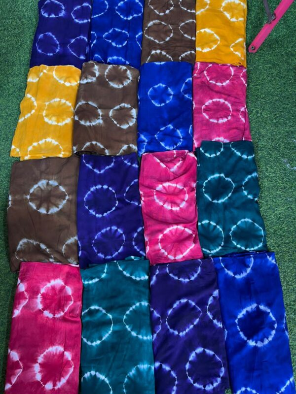Authentic Hand-Dyed Adire Crepe Fabric – Sunburst Circle Motif (4 Yards)